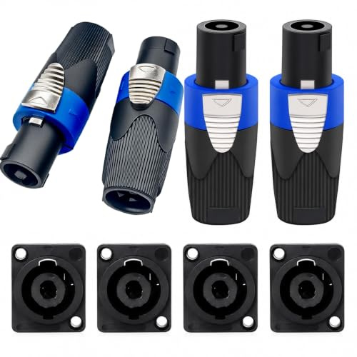 Flomiara Set di 4 connettori Speakon maschio e femmina, prese da incasso per telaio altoparlante a 4 poli con chiusura a vite, compatibile con NL4FC, NL4FX, NL4MPR