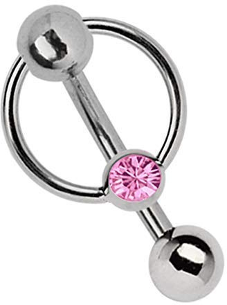 1.6 x 10 mm Banana in Intimate Piercing Titan + 5 mm Ball Hole and Clamping Ring of Stone in Pink