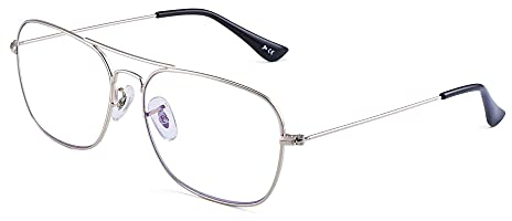 JM Flieger Blaues Licht blockiert Computer Brillen, Platz Augenschutz Video Eyeglasses Anti Blendung Damen Herren(Silberrahmen Schwarz Tempel Tipps)