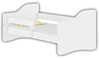 ACMA Jugendbett 160x80 Kinderbett mit Rausfallschutz und Matratze, Weiß Happy, Farbe Weiß, mit Lattenrost, stabil, Kinderzimmer Bett, Jugendmöbel