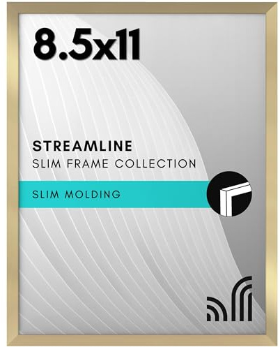 Americanflat 8.5x11 Picture Frame with Shatter-Resistant Glass - Streamline Collection - Thin Border Photo Frame for Tabletop and Wall Display - Hanging Hardware and Easel Stand Included - Gold