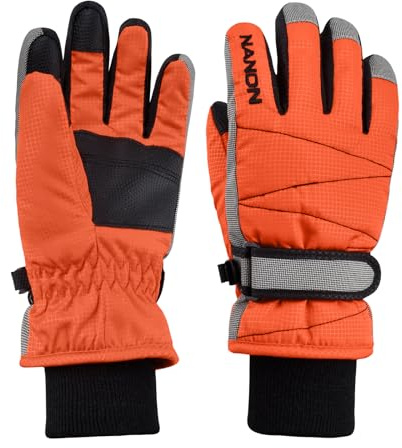 TRIWONDER Kids Ski Gloves Winter Snow Gloves Windproof Thermal Warm Fleece for Skiing, Snowboarding, Hiking with Adjustable Wrist Strap (Orange, M, 8-10 Years)
