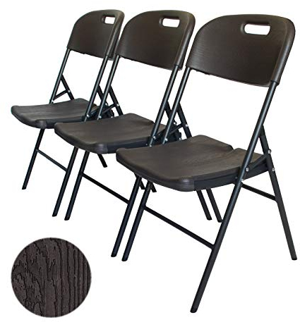 TRUTZHOLM Klappstuhl 3er Set Tragkraft 150 kg Stahlgestell ergonomische Sitzfläche Rückenlehne aus pflegeleichtem Kunststoff wetterfester Campingstuhl Gartenstuhl Stuhl in Grauer Holzoptik