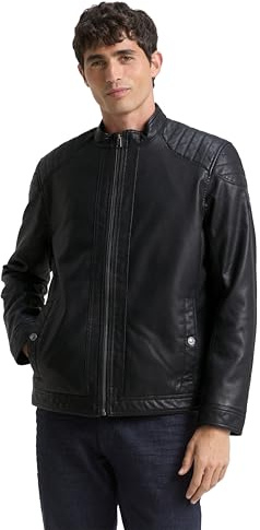 TOM TAILOR Herr Bikerjacka i konstläder 1026337, 29999 - Black, M