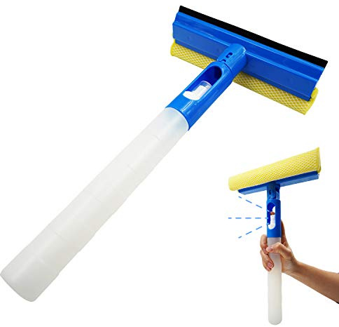 Tinymori Car Window Cleaner Squeegee with Sponge and Rubber Blade Cleaning Tool Wiper with Spray Bottle 3 in 1 Multipurpose | for Indoor and Outdoor, Home, Car Window, Glass (1 Pack)