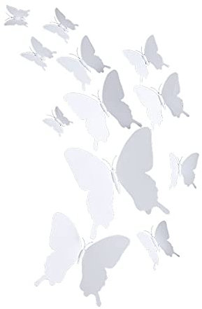 ANCLLO 24 adesivi da parete 3D a forma di farfalla rimovibili, decorazione per la stanza da letto, casa e camera da letto, colore: bianco