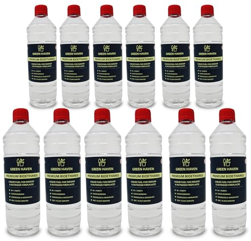 GREEN HAVEN 12L Premium Bioethanol Fuel for Fireplace - Bio Ethanol Liquid Fuel for Fires Pits, High Purity Clean Burning Liquid Indoor and Outdoor