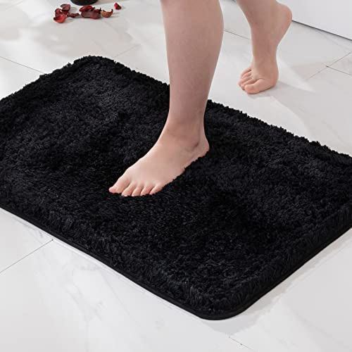MIULEE Badematte Weiche Badteppich rutschfest Badvorleger Fußmatte Badzimmermatte Bettvorleger Flauschig Teppich Badezimmerteppich Duschmatte für Bade & Wohnzimmer Schlafzimmer 50x80 cm Schwarz