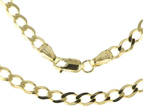 Cadena de oro de 9 quilates para hombre, plana y biselada, de 4 mm de grosor, de 16 a 30 pulgadas, en caja de regalo y con marca de ley, Oro