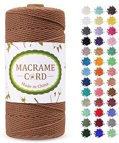 LEREATI Corda Macrame 2mm x 200m, Filo Macrame Cordoncino Cotone Naturale Spago Colorato, Cordino per Borse Uncinetto, Arazzo da Parete, Fai da Te Artigianato, Decorazioni (Caramello)