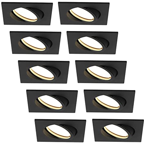 HCFEI LED Einbaustrahler ultra Flach | 425 Lumen | 230V 5W | Dimmbar | Gehäuse Eckig | Schwenkbar | Schwarz (10er - Warmweiß)