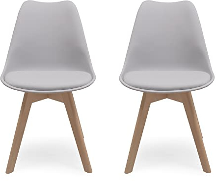 Homely® Pack 2 sillas de Comedor Nórdicas Day | Diseño NÓRDICO ESCANDINAVO | Sillas para Comedor, Cocina, Dormitorio o Estudio|Asiento Polipropileno | Patas Haya Reforzada | Color Gris Claro