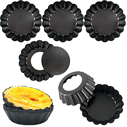 DATANYA 24Packs Mini Tart Pans 3 Inch with Removable Botttom, Carbon Steel Fluted Tart Tin Shell Mold Round Nonstick 3'' Quiche Pans for Pies, Mousse Cakes, Dessert Baking