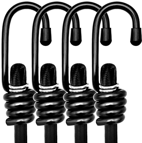 24 Heavy Duty Bungee Cords with Hooks, Black 4 Pack Industrial Grade Heavy Duty Straps Outdoor for Bikes, Tie Downs, Camping & Cars,Bungee Cord Tie Downs