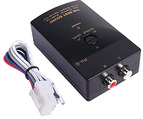 MEIRIYFA Convertitore stereo da alto a basso, adattatore di uscita per linea a 2 canali RCA da alto a basso, regolabile con cavo di controllo dell'amplificatore di potenza