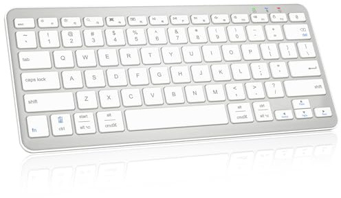 Qulose Bluetooth Keyboard, Ultra-Slim Wireless Keyboard for iPad, Rechargeable Ergonomic Computer Keyboard for iOS, Android, Windows PC Tablets Phone, White Silver