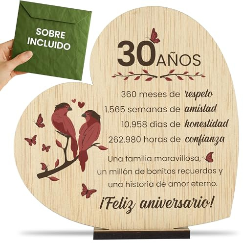 CONTRAXT Regalos 30 aniversario bodas o novios. Detalles regalos originales postal tarjeta de felicitacion aniversario de bodas pareja 30 años novios casados mujer hombre (30 Años)