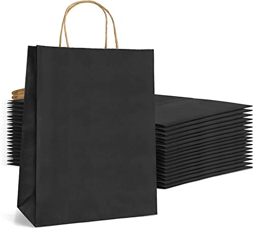 Lote de 40 Bolsas de papel kraft grandes con asas 32 x 39,5 x 12 cm bolsas para regalos. Bolsas para comercios, ir al la compra de papel biodegradable, reutilizables ideales para regalar (Negras)