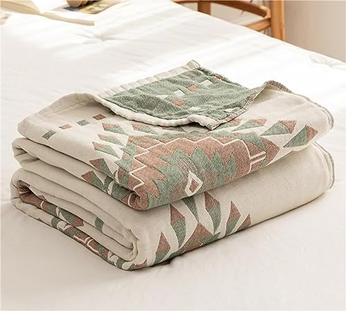Boho Tagesdecke Doppelseitig Decken 100% Baumwolle Gewebte Decke 200x230cm, Musselin Überwurf Beige Kuschelig Weiche Bettüberwurf TV-Couchdecke Sesseldecke Wendedecke Baumwolldecke Kuscheldecke