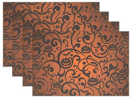 Halloween Pumpkin Dark Orange Toddler Placemats for Dining Table Holiday Waterproof Place Mat Reversible Quilted Placemats Washable Placemats Kids Elegant Placemats Set of 6