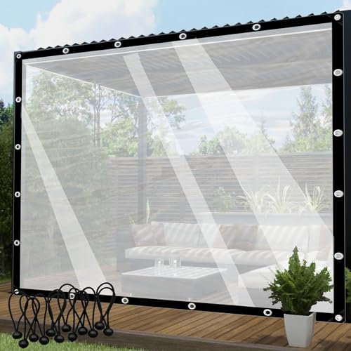 POCHY Pergola Vorhänge Outdoor Transparent Plane mit Ösen Überdachung Seitenwände Aus Plane, für Terrassen, Gärten, Verschiedene Größen Color : Clear, Size : 2.5x2.5m(8.2x8.2ft)