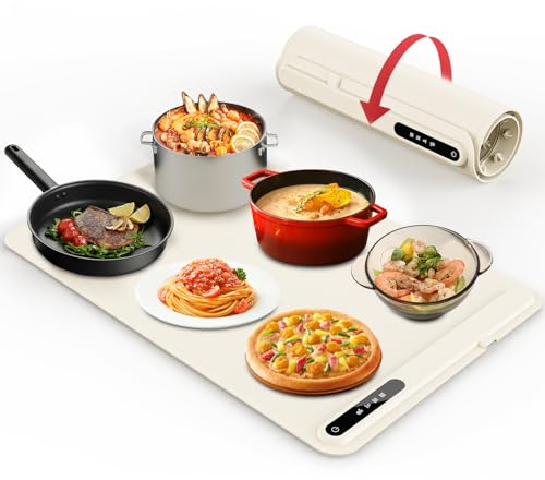 morpilot Bandeja de Calentamiento Eléctrico, Placa Calentadora Silicona Portátil Plegable, Alfombrilla Calentadora de Silicona con Temperatura Ajustable para Familia, Fiestas, Eventos, Oficina, Bufés