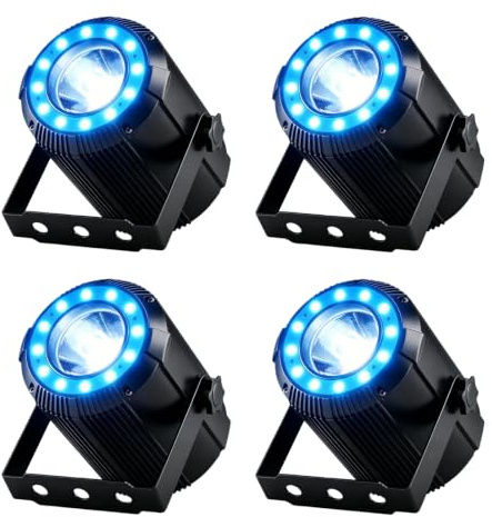 DELIBANG 4PCS 40W RGBW 4 in 1 LED Pinspot + 24 Luci da Palco SMD RGB LED Par DMX-7/11CH Luci DJ Luce da Festa Faretto per Bar, Feste, Matrimoni, Discoteca, Teatro, Halloween