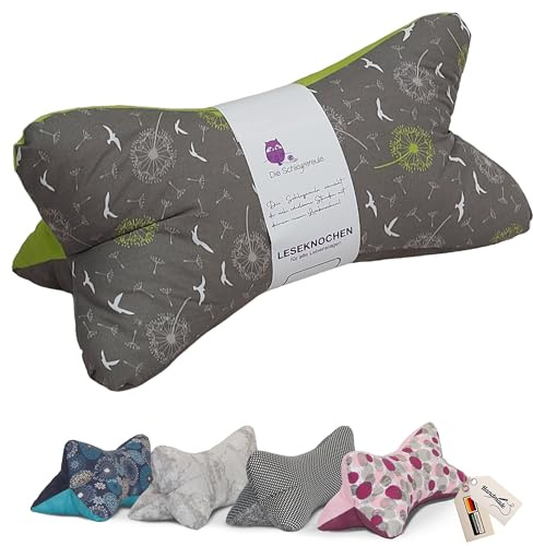 Die Schleyereule Leseknochen Blätter Nackenkissen floral Handmade in Deutschland, waschbar und ergonomisch, als Nackenrolle und Lesekissen nutzbar (Pusteblume Jessica)