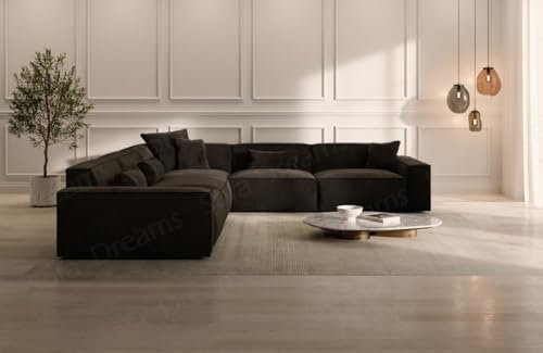 Sofa Formenta in L Form als Ecksofa Stoffsofa in Samt oder Strukturstoff/Webstoff (Grün, Samt - Sun Velvet)