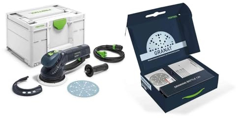 Festool Getriebe-Exzenterschleifer ROTEX RO 150 FEQ inkl. Granat Set | 3-in-1 Schleifer zum Grob- und Feinschleifen sowie Polieren, 150 mm Teller, 5 mm Hub, im Systainer mit Zubehör-Set