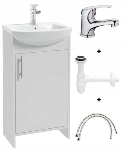 .Deftrans waschbecken mit unterschrank 46,5 x 24,5 x 84 cm -waschtisch mit unterschrank weiß, gäste wc waschbecken mit unterschrank und Waschtischarmatur 45 cm
