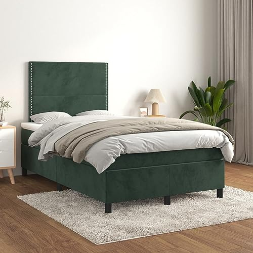 CKioict Palettenbett Modernes Bettgestell Jugendbett Boxspringbett mit Matratze Dunkelgrün 120x200 cm SamtGeeignet für Arbeitszimmer, Wohnzimmer, Hotel