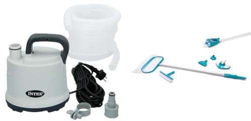 Intex 28606, Grau & Deluxe Pool Maintenance Kit - Poolzubehör - Pool Reinigungsset - 5-teilig, Mehrfarbig