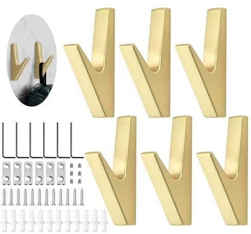 JINTANG kleiderhaken wand,6 pcs garderobenhaken gold | kleiderhaken akustikpaneele,wandhaken zum schrauben,Wandhaken akustikpaneele garderobe für Küchen, Bäder, Foyers und Flure