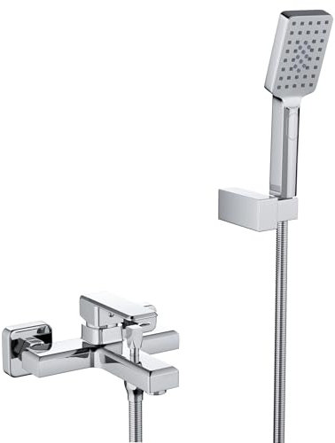 MORADO Miscelatore monocomando per doccia,rubinetto monocomando per doccia a parete con flessibile doccia da 150 cm e doccetta a 3 funzioni,ottone massiccio,forma quadrata,montaggio a parete