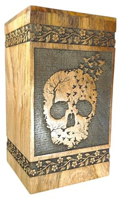 Handgefertigte Urne aus Mangoholz, personalisierbar, Pferde-Design mit Blumenrand, Holz-Urnenbox für menschliche Beerdigung, 24,9 x 14,9 x 14,9 cm