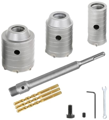 Wall Cutter Drill Bit with SDS Plus Shank 350mm Connecting Rod, 30/40/50MM Core Drill Bit Set for Air Conditioner, Hoods Pipe Punching, Round Handle Hole Saw for Concrete, Brick, Cement, Masonry, Tile