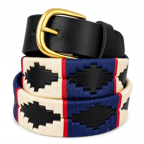 Preto Mens Womens Premium Polo Belts Belt Leather Ladies Equestrian Unisex Handmade Embroidered Diamond Shape With Strong Threads And Shiny Brass Buckle Tom