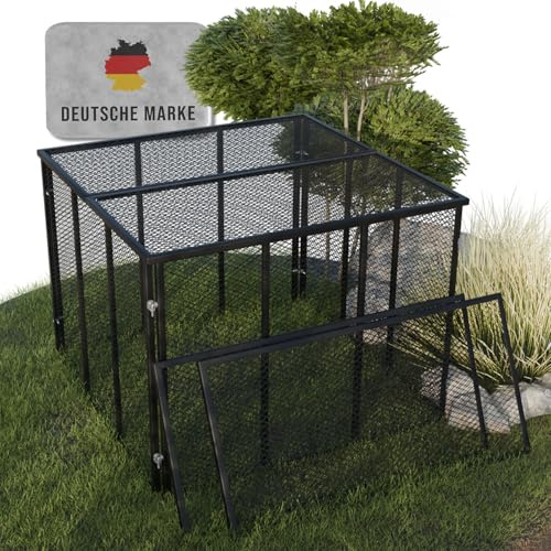 Heimfleiss® Komposter Garten Metall 750L 100x100x75 cm + Deckel & Boden | Metallkomposter & Komposter Metall mit Stecksystem | für Rasenschnitt & Biomüll | gut belüftet, leichte Kompost-Entnahme