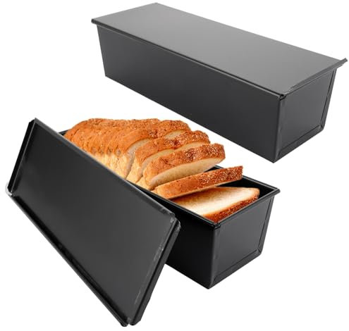 MUXHEL Juego de 2 moldes para pan con tapa, 600 g, molde antiadherente, molde para pan, molde antiadherente para pan, Moule à pain de mie avec couvercle - Indéformable - Acier - 32,5 x 11,5 x 9 cm