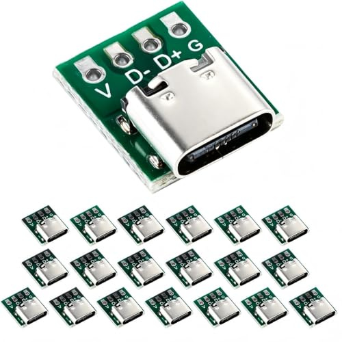 VISSQH 20 Pièces connecteurs USB 3.1 Type-C Femelle USB Type C souder connecteur Montage sur Panneau Connecteur Adaptateur USB C avec Carte de Conversion PCB pour DIY