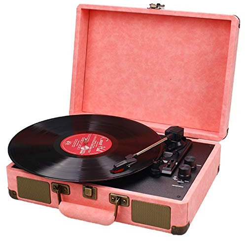 MRKU Giradischi fonografico a 3 velocità Bluetooth, Valigia Portatile, Giradischi con Altoparlanti integrati, Supporta Jack per Cuffie, Dimensioni del Disco da 7/10/12 Pollici