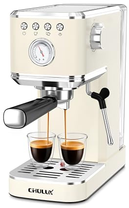 CHULUX Slim Espresso Machine with Milk Frother, 20 Bar Professional Italian Pump Espresso Coffee Machine for Home Cappuccino & Latte Maker, Stainless Steel, Creamy