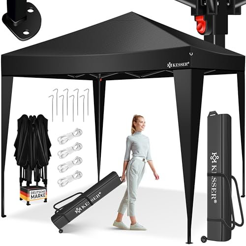 KESSER® Pavillon Faltpavillon 3x3m | Pop-Up Gartenpavillon Höhenverstellbar Stabil Wasserdicht Winterfest | Partyzelt Festzelt UV-Schutz 50+ inkl. Tasche mit Rollen & Bodenanker | Schwarz/Schwarz