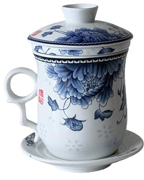 HAFTOLYR Tazas de té de cerámica, tazas infusoras de té, taza de té con infusor y tapa, con filtros y tapas, brillantes y coloridas para hacer té (Belleza Imperial, Aroma Celestial)