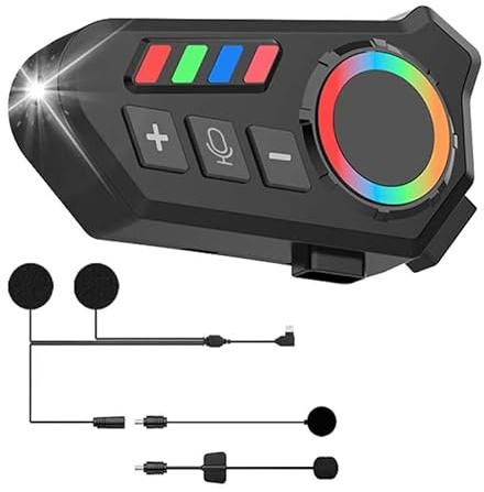 OBEST Écouteurs pour casque de moto avec lumières LED et RVB, Bluetooth 5.4, mains libres, sans fil, annulation du bruit HD, résistance à l'eau IPX8