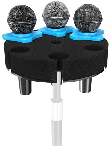 Borenbuir Multi-Mikrofonhalter für Mikrofonständer, runder Mikrofon-Aufbewahrungs-Organizer für dynamische kabelgebundene und kabellose Mikrofone, Gummi-Polsterung auf 1,6 cm oder 0,95 cm Gewinde