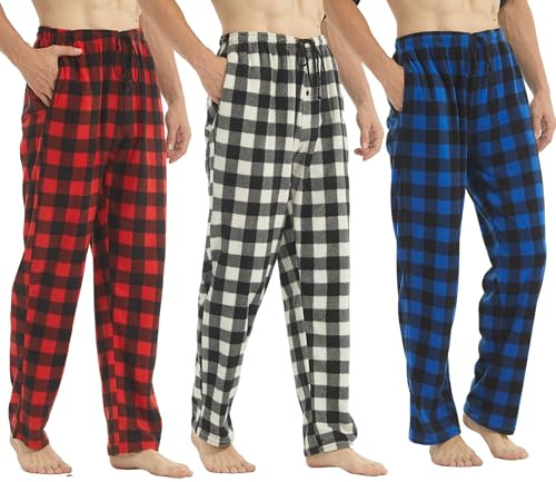 BEGIANT Lot de 2 Pyjamas Homme Hiver Pantalons en Polaire à Carreaux Ultra Doux avec Poches Vêtement Nuit Chaud Confortable Automne/Hiver