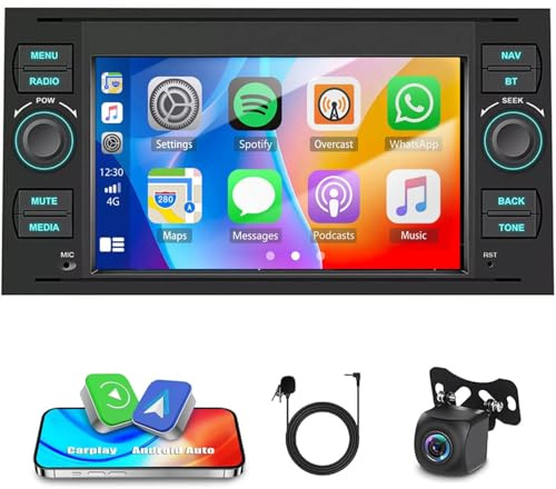 4+64G Android 14 Car Radio Stereo Upgrade for Ford Transit MK7 2005-2014 Focus MK2 2005-2008 w/Carplay Android Auto 7 Inch Touch Screen Double Din Car Radio Sat Gps Nav Bluetooth WIFI FM EQ FM RDS SWC