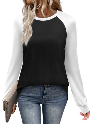 WIHOLL T-shirt de baseball à manches longues et col rond pour femme, Noir , XXL